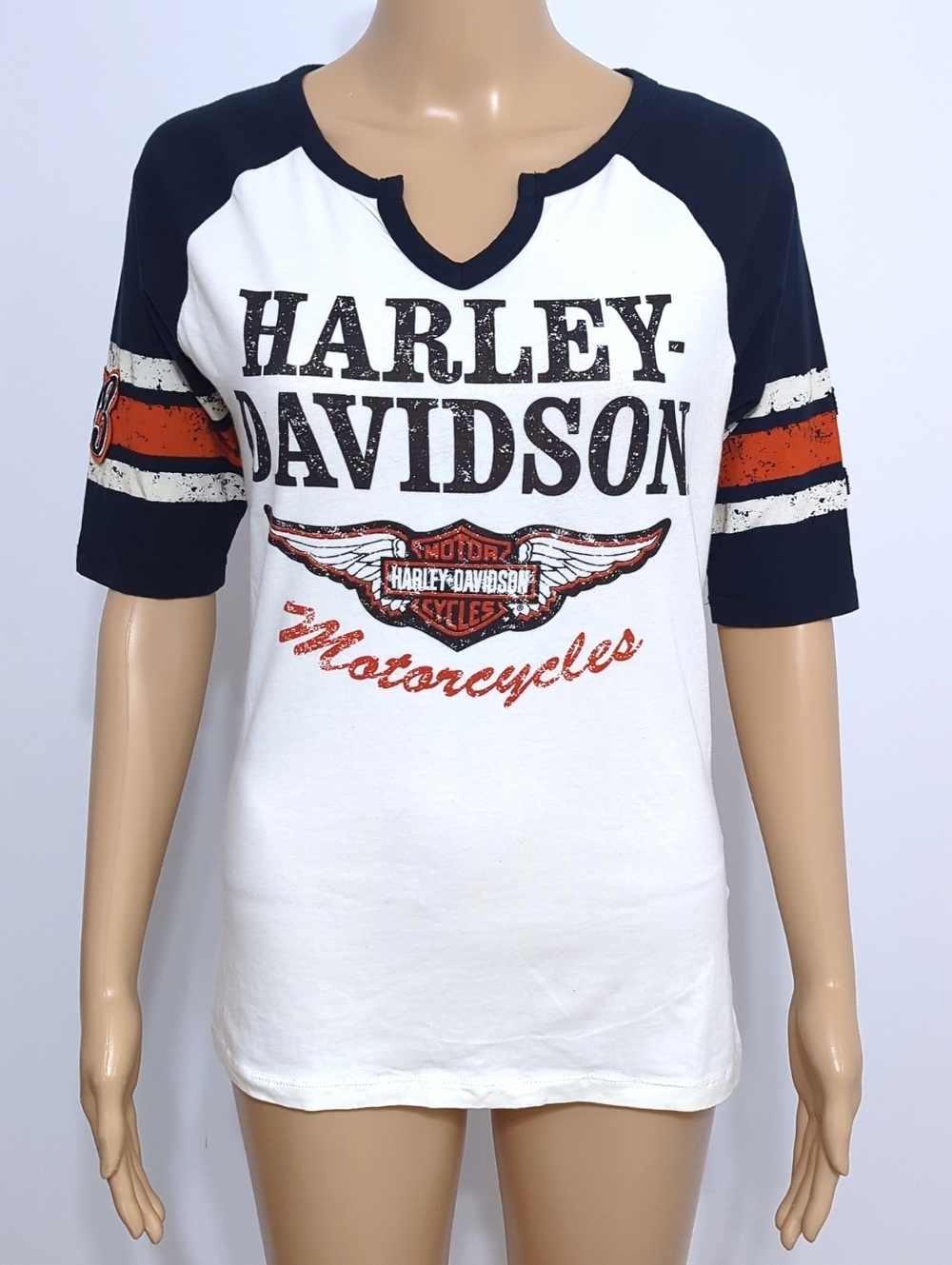 Harley Davidson Raglan Tee 3/4 Sleeve Logo Graphic Biker Shirt S - Picture 2 of 6